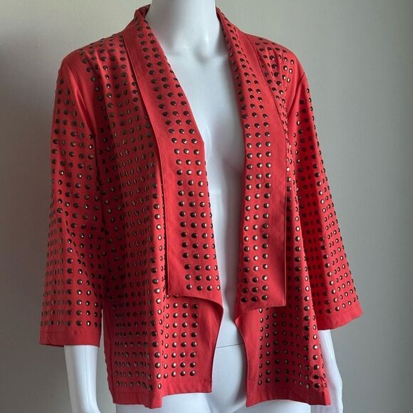 Y2K Studded Slinky Open Front Cardigan Orange - Picture 1 of 9